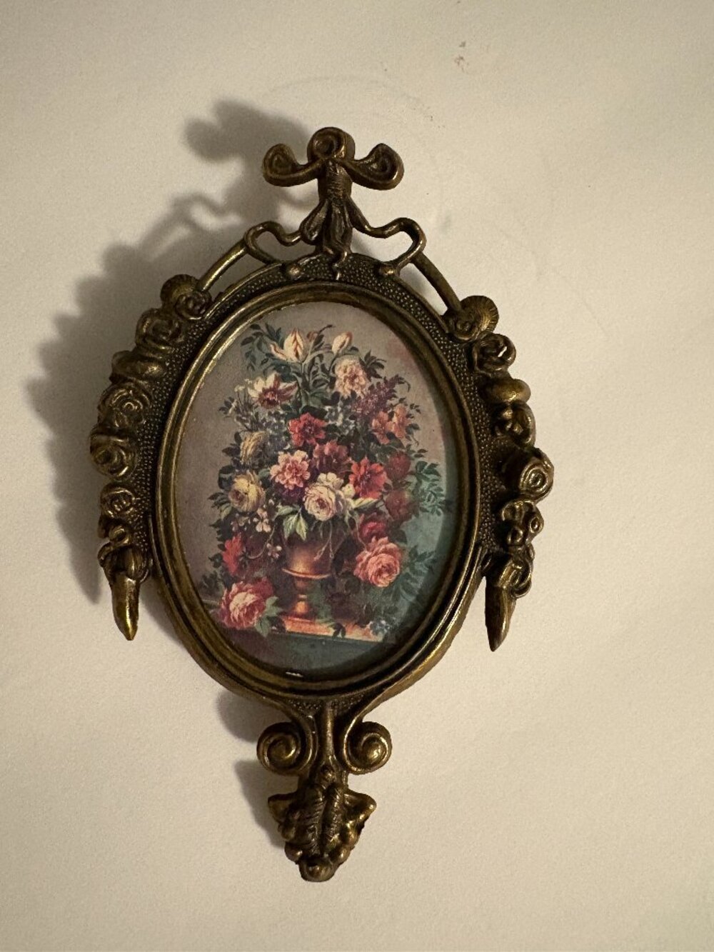 Vintage Italian Brass Framed "Flowers in Pot" Wall Hanger